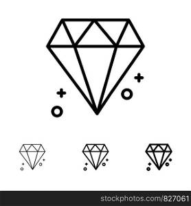 Diamond, Canada, Jewel Bold and thin black line icon set