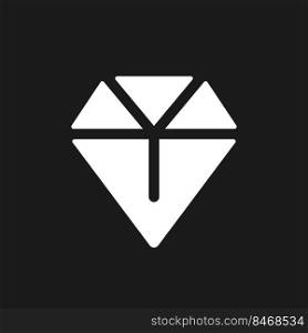 Diamond dark mode glyph ui icon. Richness and abundance. Brilliant. User interface design. White silhouette symbol on black space. Solid pictogram for web, mobile. Vector isolated illustration. Diamond dark mode glyph ui icon