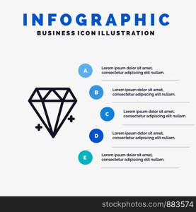 Diamond, Ecommerce, Jewelry, Jewel Blue Infographics Template 5 Steps. Vector Line Icon template