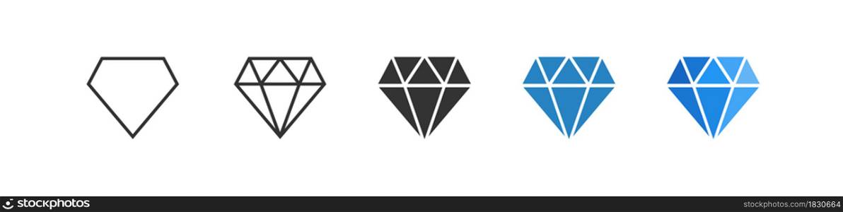 Diamond gem icons set in flat style. Vector design illustration