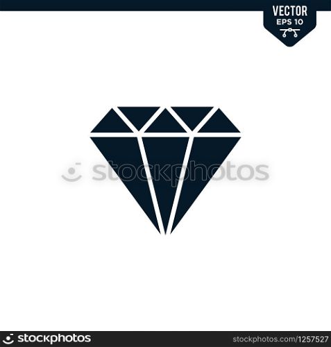 Diamond icon collection in glyph style, solid color vector