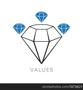 Diamond icon minimal line design. The values symbol isolated on a white background. Vector illustration.. Diamond icon minimal line design. The values symbol isolated on a white background. Vector illustration