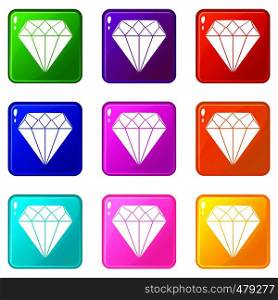 Diamond icons of 9 color set isolated vector illustration. Diamond icons set 9
