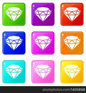 Diamond icons set 9 color collection isolated on white for any design. Diamond icons set 9 color collection
