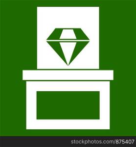 Diamond in box icon white isolated on green background. Vector illustration. Diamond in box icon green