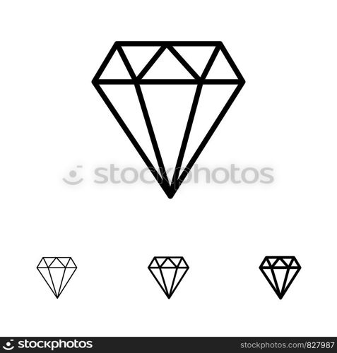 Diamond, Jewel, Jewelry, Gam Bold and thin black line icon set