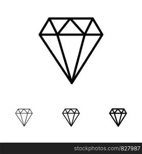 Diamond, Jewel, Jewelry, Gam Bold and thin black line icon set
