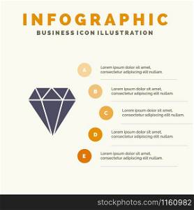 Diamond, Jewel, Jewelry, Gam Solid Icon Infographics 5 Steps Presentation Background
