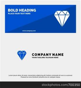 Diamond, Jewel, Jewelry, Gam SOlid Icon Website Banner and Business Logo Template