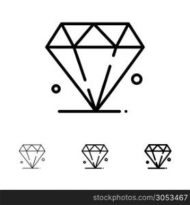 Diamond, Jewel, Madrigal Bold and thin black line icon set