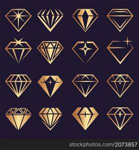 Diamond logo. Stylized geometrical jewelry brilliants and diamond stones recent vector collection. Brilliant and diamond, abstract luxury gemstone. Diamond logo. Stylized geometrical jewelry brilliants and diamond stones recent vector collection