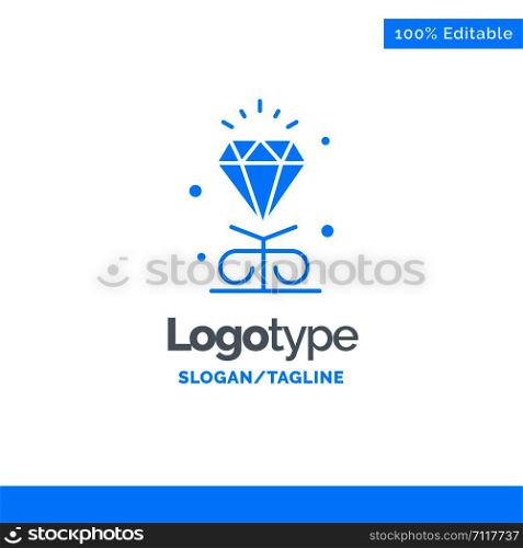 Diamond, Love, Heart, Wedding Blue Solid Logo Template. Place for Tagline