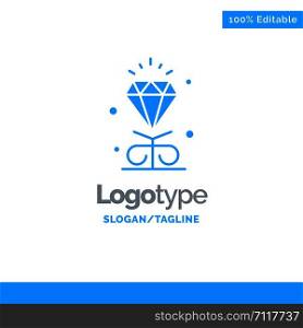 Diamond, Love, Heart, Wedding Blue Solid Logo Template. Place for Tagline