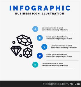Diamond, Love, Heart, Wedding Line icon with 5 steps presentation infographics Background