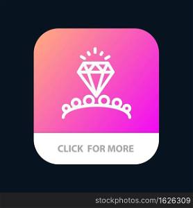 Diamond, Love, Heart, Wedding Mobile App Button. Android and IOS Line Version