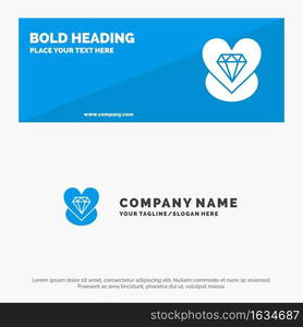 Diamond, Love, Heart, Wedding SOlid Icon Website Banner and Business Logo Template