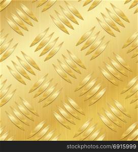 Diamond Metal Plate Seamless Vector Pattern. Corrugated Aluminum Sheet. Golden Metal Seamless Background. Vector Illustration.. Corrugated Seamless Background. Good For Web Design. Realistic Corrugated Gold Plate Illustration