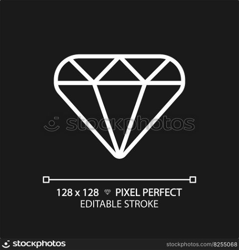 Diamond pixel perfect white linear icon for dark theme. Perfect quality of customer service. VIP product evaluation. Thin line illustration. Isolated symbol for night mode. Editable stroke. Diamond pixel perfect white linear icon for dark theme
