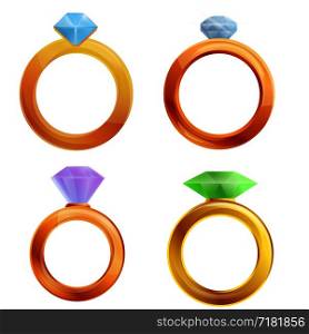 Diamond ring icons set. Cartoon set of diamond ring vector icons for web design. Diamond ring icons set, cartoon style