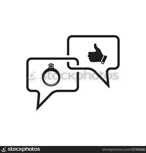 diamond ring vector icon and hand icon inside bubble speech icon