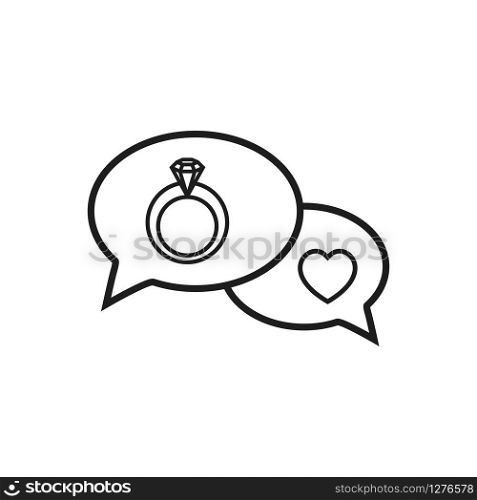 diamond ring vector icon and love icon inside bubble speech icon