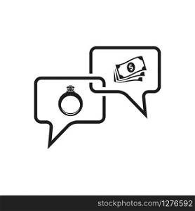 diamond ring vector icon and money icon inside bubble speech icon