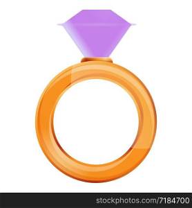 Diamond ring with pink gemstone icon. Cartoon of diamond ring with pink gemstone vector icon for web design isolated on white background. Diamond ring with pink gemstone icon, cartoon style