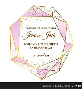 Diamond shape frame. Crystal texture frame for bridal party invitations or wedding cards, vector illustration. Diamond shape frame