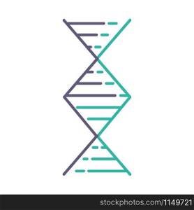 Diamond-shaped DNA helix violet and turquoise color icon. Deoxyribonucleic, nucleic acid structure. Spiraling strand. Chromosome. Molecular biology. Genetic code. Genome. Isolated vector illustration