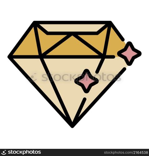 Diamond stone icon. Outline diamond stone vector icon color flat isolated. Diamond stone icon color outline vector