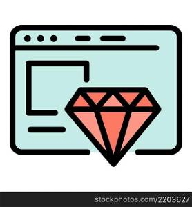 Diamond web design icon. Outline diamond web design vector icon color flat isolated. Diamond web design icon color outline vector