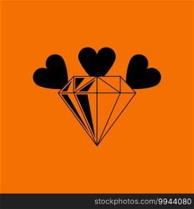 Diamond With Hearts Icon. Black on Orange Background. Vector Illustration.