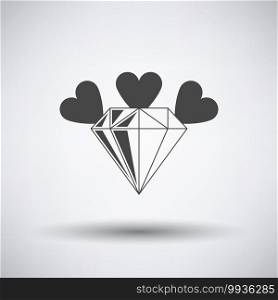 Diamond With Hearts Icon. Dark Gray on Gray Background With Round Shadow. Vector Illustration.