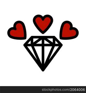 Diamond With Hearts Icon. Editable Bold Outline With Color Fill Design. Vector Illustration.