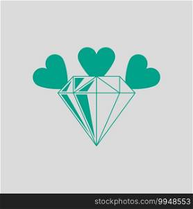 Diamond With Hearts Icon. Green on Gray Background. Vector Illustration.