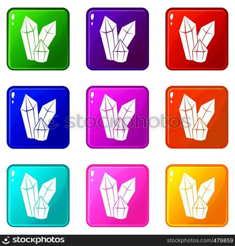 Diamonds icons of 9 color set isolated vector illustration. Diamonds icons set 9