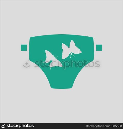 Diaper ico. Gray background with green. Vector illustration.