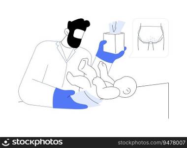 Diaper rash abstract concept vector illustration. Nurse using diaper rash cream for kids treatment, medicine sector, pediatric dermatology problem, newborn skin care abstract metaphor.. Diaper rash abstract concept vector illustration.