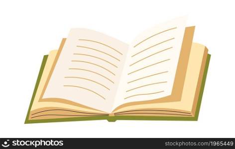 Diary or notebook with empty blank and clean pages, isolated opened book. Publication or magazine, encyclopedia or volume with information for studying and education process. Vector in flat style. Opened book with blank pages, notebook or diary