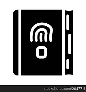 diary with fingerprint scanner glyph icon vector. diary with fingerprint scanner sign. isolated contour symbol black illustration. diary with fingerprint scanner glyph icon vector illustration