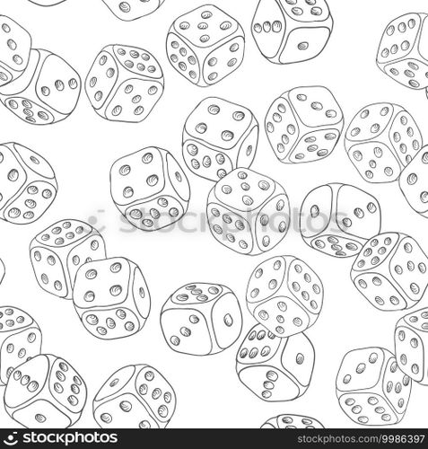 Dice doodle seamless pattern. Gaming theme vector background