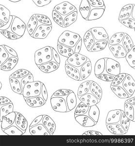 Dice doodle seamless pattern. Gaming theme vector background