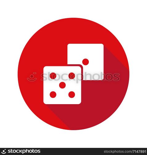 Dice icon isolated on red circle background. Poker casino vector illustration. Casino vegas game. Isolated vector sign symbol. Flat simple vector icon. Symbol collection. EPS 10. Dice icon isolated on red circle background. Poker casino vector illustration. Casino vegas game. Isolated vector sign symbol. Flat simple vector icon. Symbol collection.