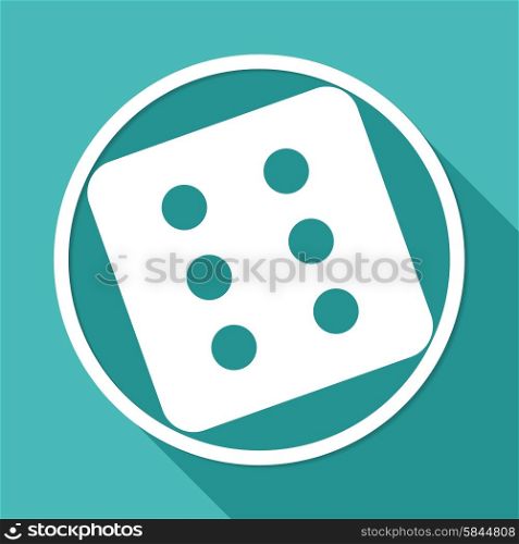 dice icon on white circle with a long shadow