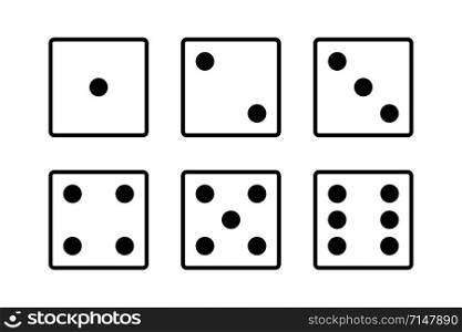 Dice set icon isolated on white background. Poker casino vector illustration. Casino vegas game. Isolated vector sign symbol. Flat simple vector icon. Symbol collection. EPS 10. Dice set icon isolated on white background. Poker casino vector illustration. Casino vegas game. Isolated vector sign symbol. Flat simple vector icon. Symbol collection.