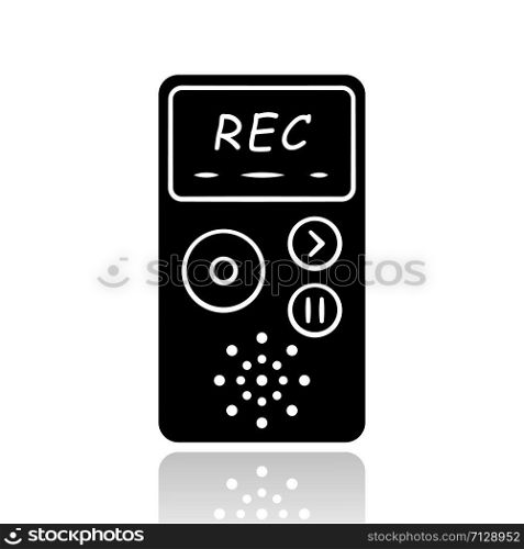 Dictaphone drop shadow black glyph icon. Portable audio recorder. Device for recording interviews. Audio record of voice, music. Journalist equipment. Isolated vector illustration