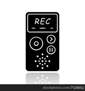 Dictaphone drop shadow black glyph icon. Portable audio recorder. Device for recording interviews. Audio record of voice, music. Journalist equipment. Isolated vector illustration