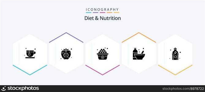 Diet And Nutrition 25 Glyph icon pack including fitness. protein. diet. nutrition. bottle