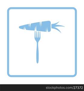 Diet carrot on fork icon. Blue frame design. Vector illustration.