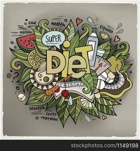 Diet hand lettering and doodles elements background. Vector illustration. Diet hand lettering and doodles elements background